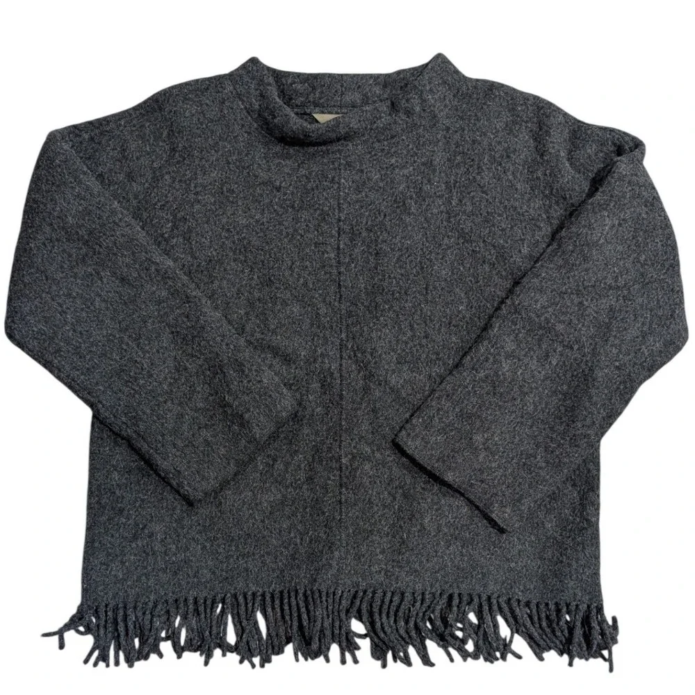 J. Crew Women's Gray Alpaca Wool Blend Sweater Fringe Mock‎ Neck Size M